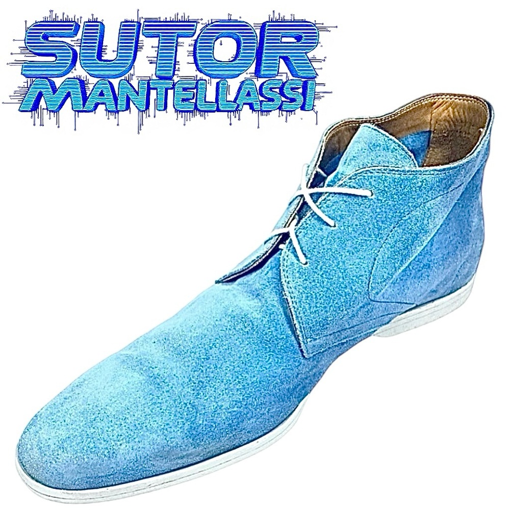 Sutor Mantellassi Blue Suede Chelsea Boots Mens US 10.5 / UK 9.5 Luxury Italian